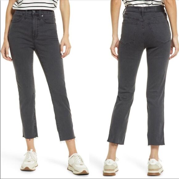 Madewell Stovepipe Grey Gray High Rise Jeans Size 25 Straight Leg Raw Hem - Picture 3 of 15